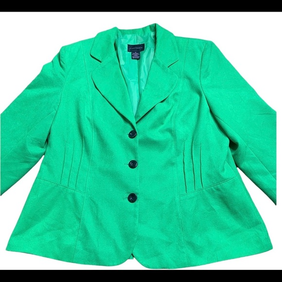 INVESTMENTS Faux Suede Button Front Blazer With Long Sleeves Apple Green Size 16 - Picture 5 of 9